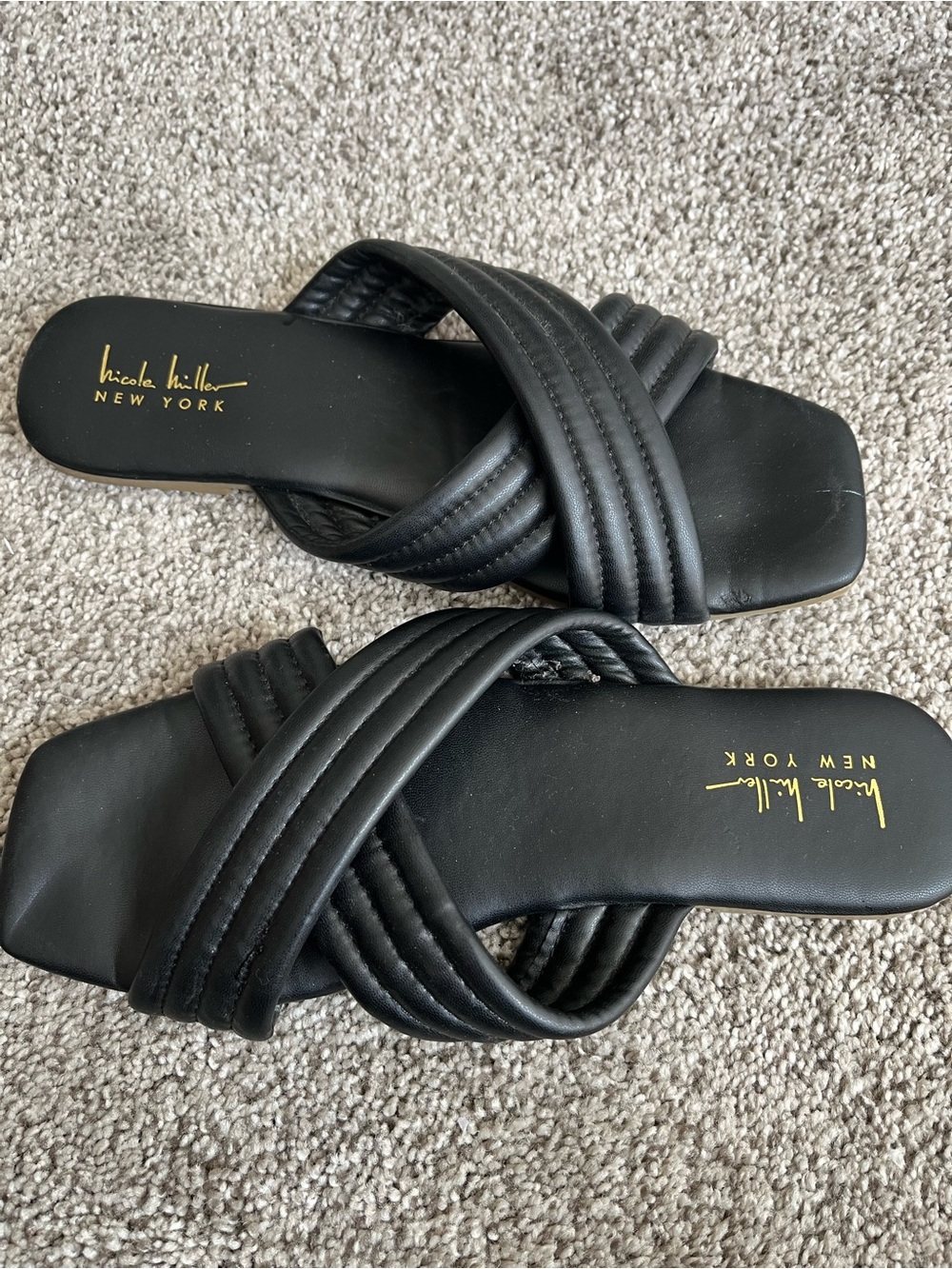 Nicole Miller Black Quilted Slide Sandals